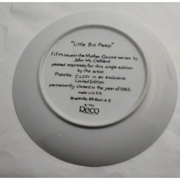 Little Bo Peep Plate Mother Goose John McClelland Limited Ed Reco 1983 - Picture 2 of 5